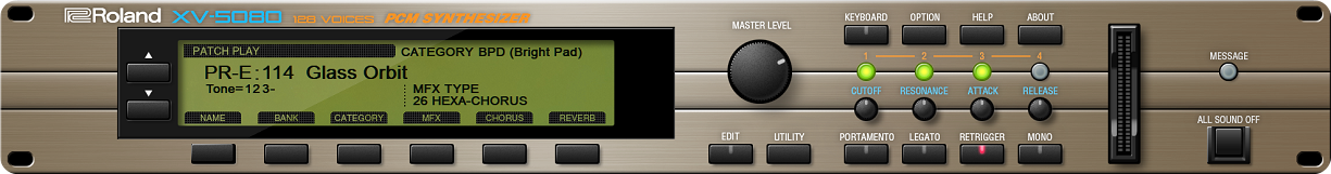 Glass Orbit, in the software synthesizer based on the Roland XV-5080